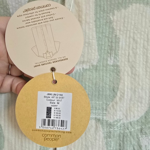 🆕️ *NWT* Common People Abstract Brushstroke Camp Shirt Green White - Medium - Picture 7 of 10